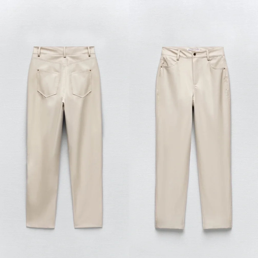 Zara Faux Leather Mom Fit Pants in Ecru Size 4 - Sold Out at Zara
